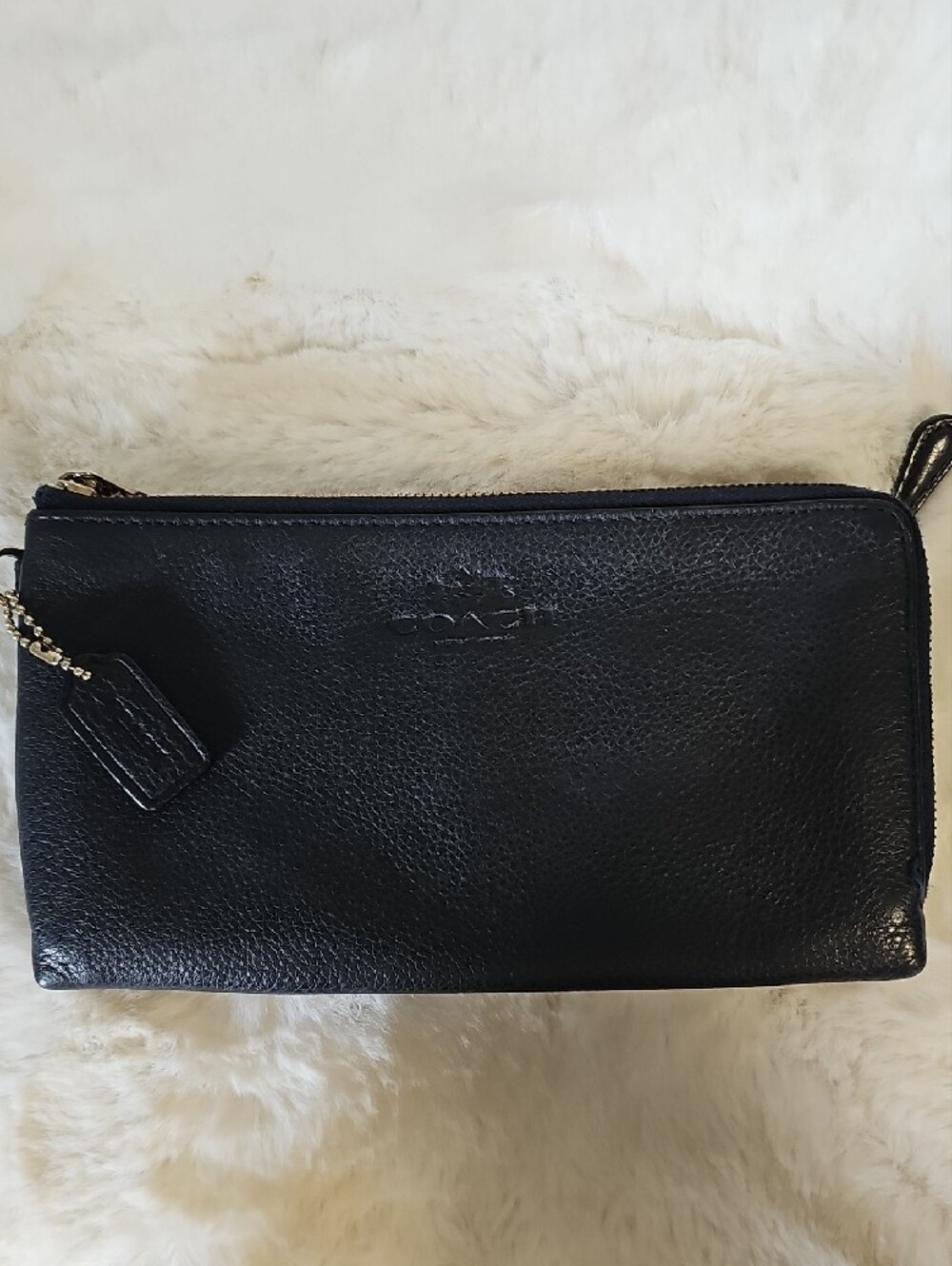 Coach Black Pebbled Leather Double Zup Wallet